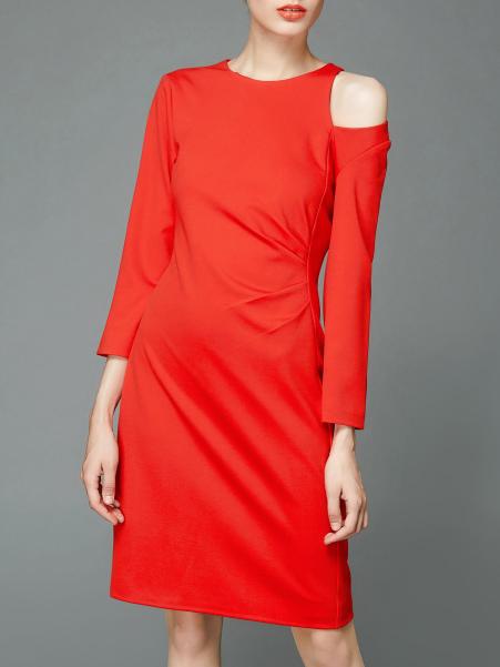 Shein Red Crew Neck Cold Shoulder Shift Dress