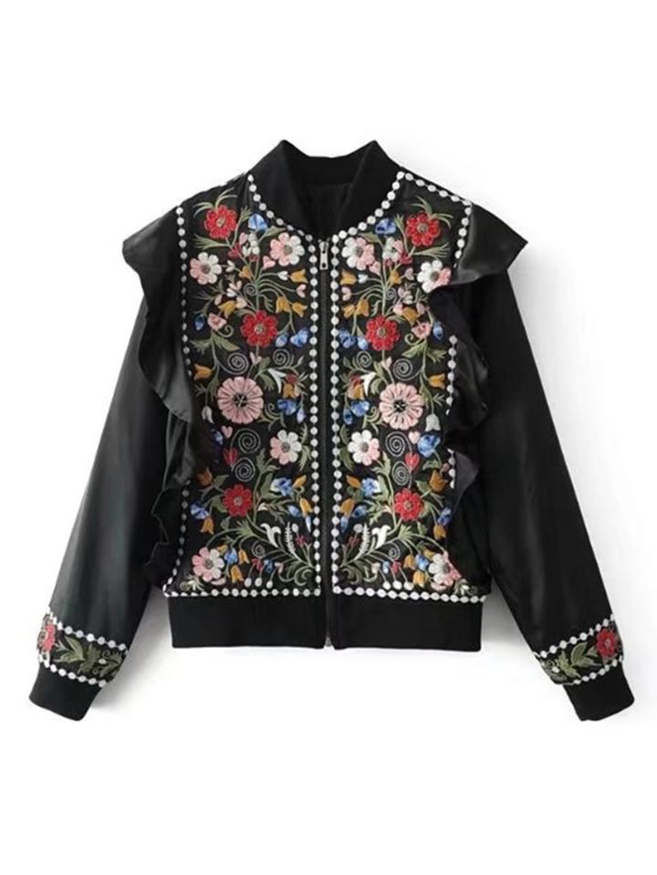 Shein Ruffle Trim Embroidery Jacket