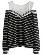Shein Black White Striped Open Shoulder Sweatshirt