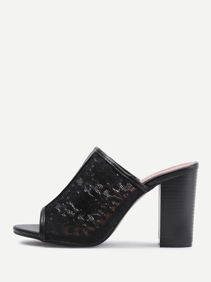 Shein Open Toe Lace High Heeled Mules