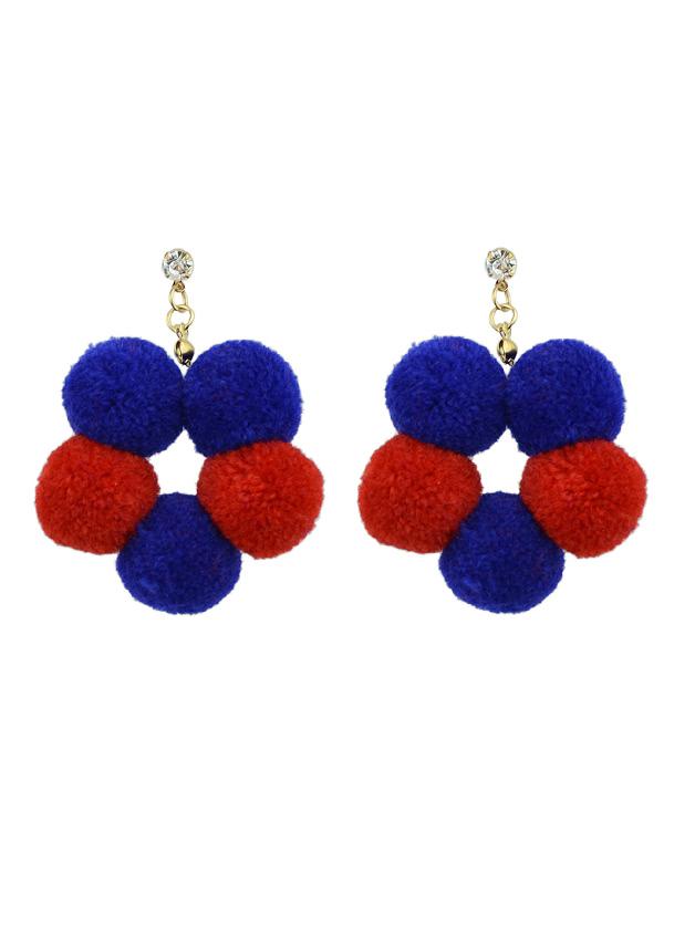 Shein Navyblue-red Cotton Ball Flower Shape Drop Boho Earrings Women