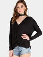 Shein Dolman Sleeve Wrap Over Top Black