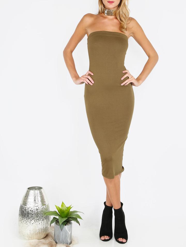 Shein Army Green Tube Sleeveless Sheath Midi Dress