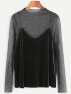Shein Metallic Pleated Sheer Top With Velvet Cami Top