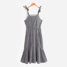 Shein Tie Strap Ruffle Hem Gingham Dress
