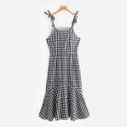 Shein Tie Strap Ruffle Hem Gingham Dress