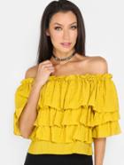 Shein Off The Shoulder Ruffle Top Mustard