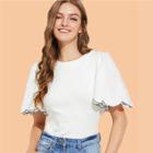 Shein Contrast Tipping Scalloped Flutter Sleeve Top