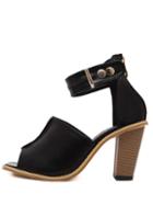 Shein Black Faux Leather Block Mule Sandals