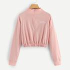 Shein Letter Embroidered Quarter Zip Sweatshirt