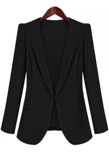 Rosewe Ol Style Solid Black Long Sleeve Blazer For Woman