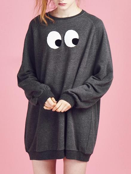 Shein Grey Round Neck Eye Pattern Sweatshirt Dress