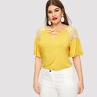 Shein Plus Lace Insert Crisscross Neck T-shirt