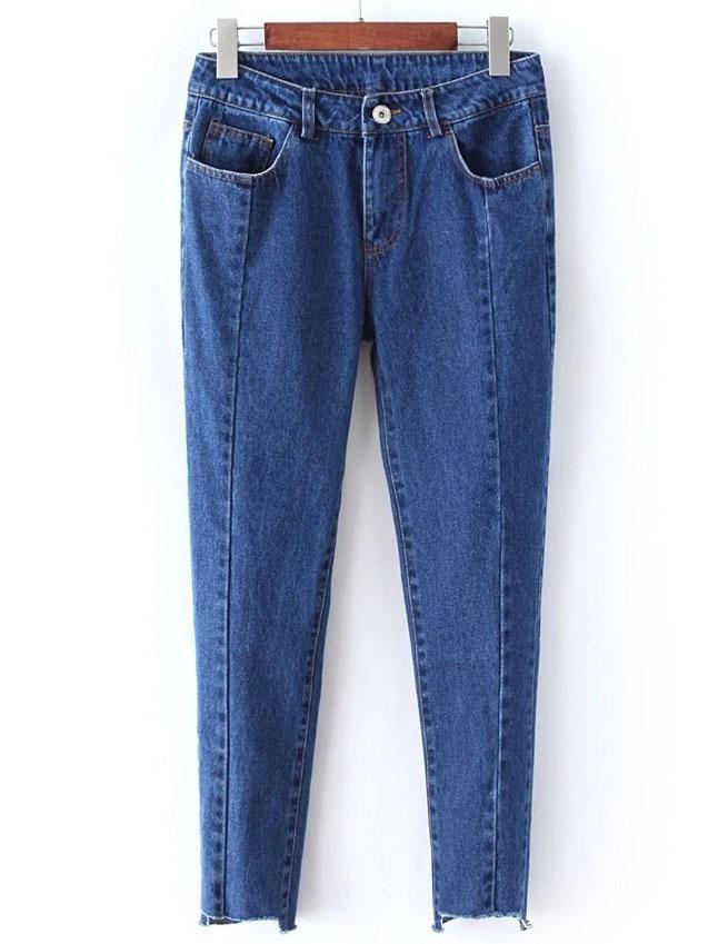 Shein Navy Pockets Button Denim Pant