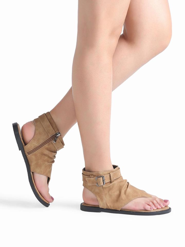 Shein Brown Toe Post Buckle Detail Flat Shoes