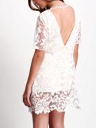 Shein White Open Back Lace Dress