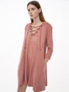 Shein Pink Eyelet Lace Up Suede Shift Dress