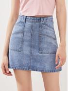 Shein Cloud Wash Patch Pocket Zip Back Denim Skirt
