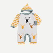 Shein Boys Deer Print Jumpsuits Set With Hat