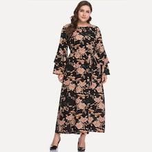 Shein Plus Floral Print Self-tie Waist Dress