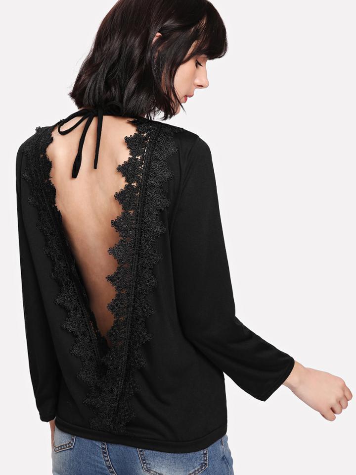 Shein Crochet Lace Trim Open Back Top