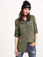 Shein Olive Green Epaulet Shoulder Equipment Blouse With Patch