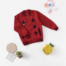 Shein Girls Star Embroidered Contrast Striped Trim Jacket