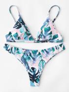 Shein High Leg Hollow Out Palm Print Bikini Set