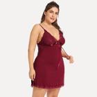 Shein Plus Contrast Lace Cami Dress With Panty