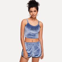 Shein Crop Velvet Cami Top & Shorts Pj Set