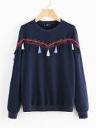 Shein Tassel Trim Embroidered Pullover