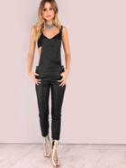 Shein Faux Leather Coated Skinny Overalls Black