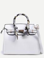 Shein White Pebbled Faux Leather Turnlock Strap Closure Satchel Bag