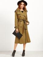 Shein Khaki Contrast Binding Belted Double Breasted Trench Coat
