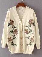Shein Drop Shoulder Seam Flower Embroidery Cardigan