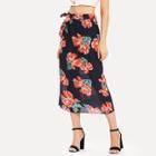 Shein Knot Detail Floral Print Skirt