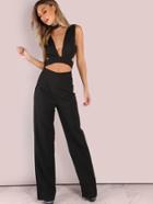 Shein Backless Plunging V Choker Neck Cutout Midriff Wide Leg Jumpsuit
