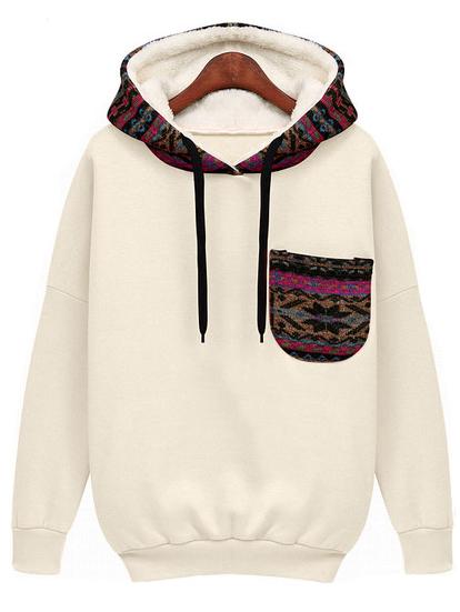 Shein Hooded Patterned Sweatshirt With Pocket