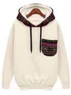 Shein Hooded Patterned Sweatshirt With Pocket