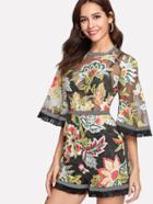 Shein Fringe Trim Floral Mesh Jumpsuit