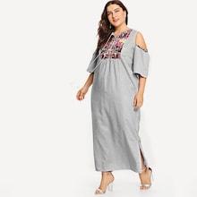 Shein Plus Cut Out Shoulder Tiered Striped Dress