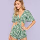 Shein V-neck Tropical Print Top & Shorts Co-ord