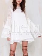 Shein White Bell Sleeve With Lace Dress