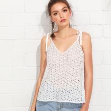 Shein Self Tie Shoulder Eyelet Embroidered Cami Top