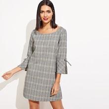 Shein Knot Flounce Sleeve Plaid Dress
