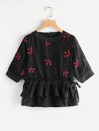 Shein Embroidery Frill Layered Trim Blouse
