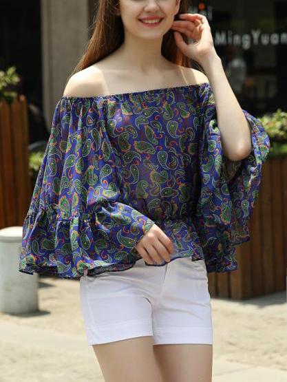 Shein Off-the-shoulder Bell Sleeve Peplum Top