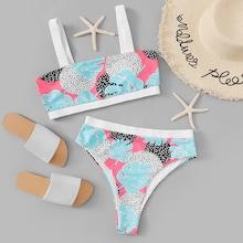 Shein Random Palm Print Bikini Set