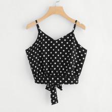 Shein Polka Dot Tie Back Crop Cami Top