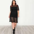 Shein Plus Flower Applique Elastic Waist Mesh Dress